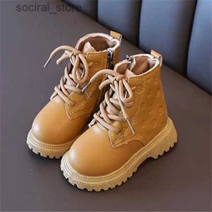 Babyschoenen 2023 Herfst Nieuwe Kinderen Laarzen Pu Leer Winter Schoenen Kinderen Jongens Meisjes Mode Zijrits Enkellaars L240402