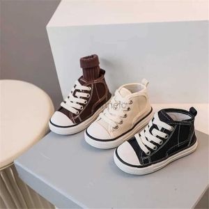 First Walkers 2023 nieuwe herfst kinderen zeildoek schoenen hoge hulp peuter kinderen alledaagse schoenen zachte rubberen zool mode kleine jongens meisjes sneakers 240315