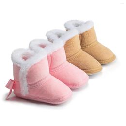 Babyschoenen 2023 Winter Warme Laarzen Geboren Jongens Meisjes Schoenen Zool Antislip Vlinderdas Effen Kleur Baby 0-18M Crib