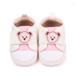 First Walkers 3-11 Meses Infant Baby PU Shoes Cute Cartoon Bear Head Pattern Antiderrapante Botinhas Adoráveis Para Casa/Exterior