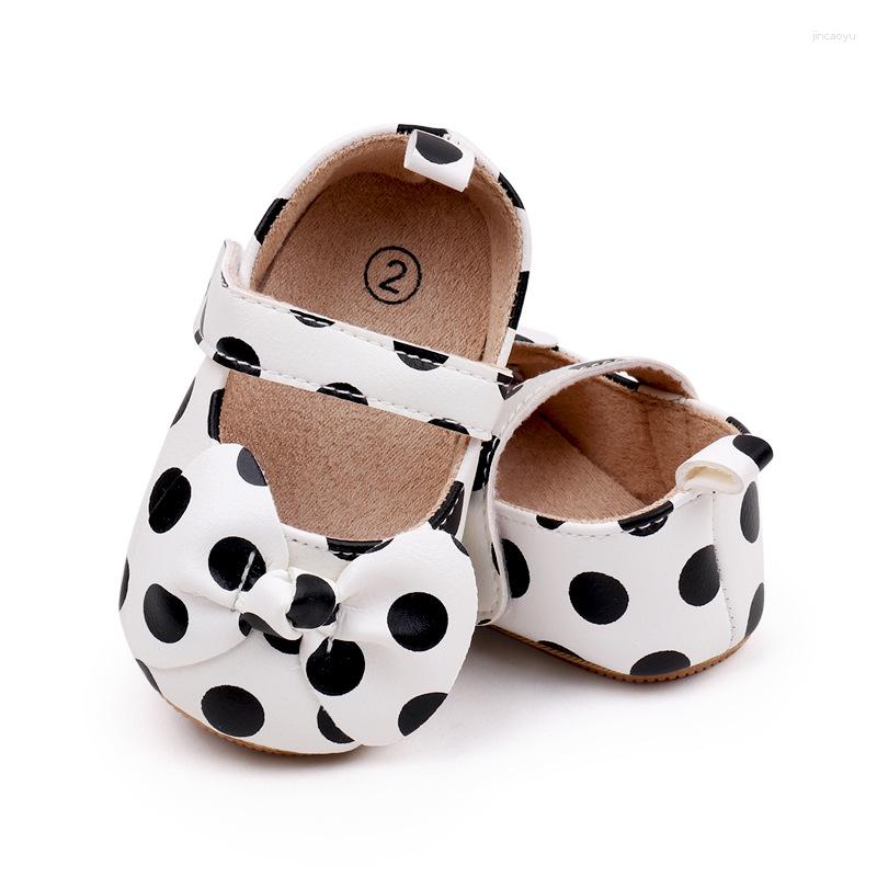 First Walkers 3 Months 6 12 Baby Girl Bow Knot Polka Dot Princess Shoes Cute White Pink Black Flats