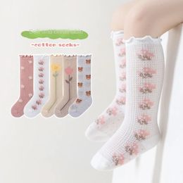 Premiers marcheurs 4 pairslot fille chaussettes mignon coton bébé genou né long tube enfants enfants doux haute chaussette enfant en bas âge jambières Socken 231202