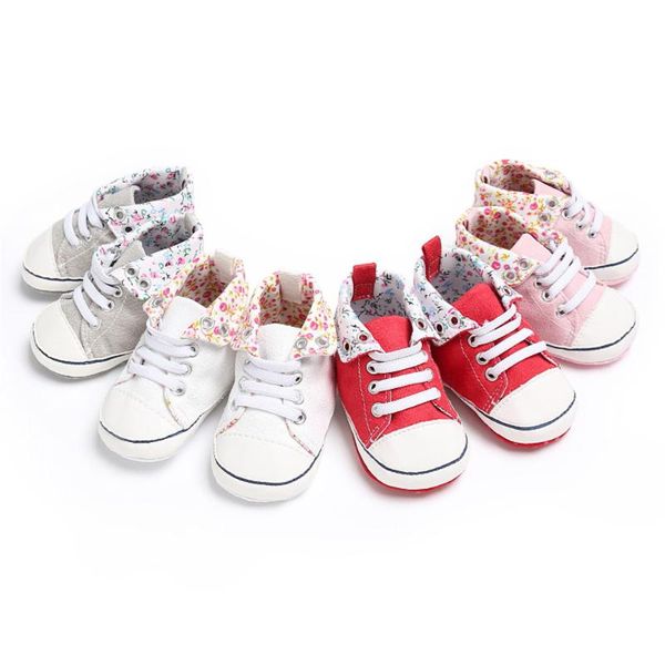 First Walkers Anti-slip Baby Shoes 11-13CM Classic Soft Sole Canvas High-top Floral Toddler Sneakers Casual