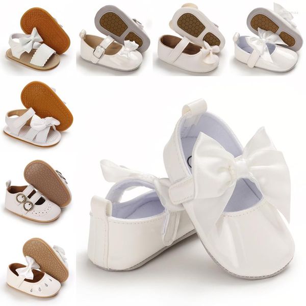 Primeros pasos, zapatos de goma antideslizantes para bebés, Binyag, para correr al aire libre, niño pequeño, blanco, nacido, niñas, cumpleaños, bautizo, 0-18 meses