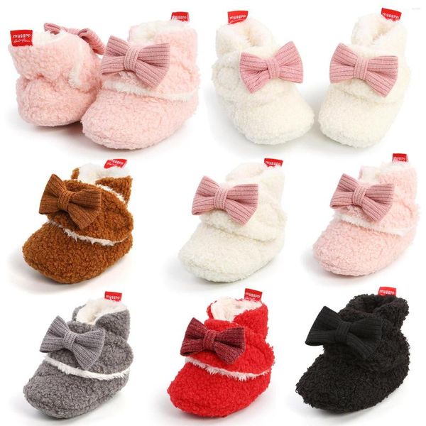 Premiers marcheurs automne hiver né mode bébé filles bottes princesse arc botte en peluche chaud enfants chaussures bonbons couleurs anti-dérapant