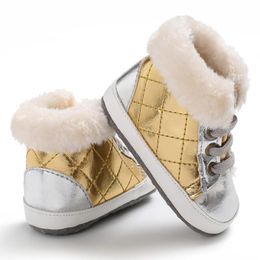 Eerste Walkers Herfst Winter Baby Baby Jongens Meisjes PU Lederen High-Cut Boots Casual Patchwork Antislip Diamond Plaid Fluwelen Warme Schoenen