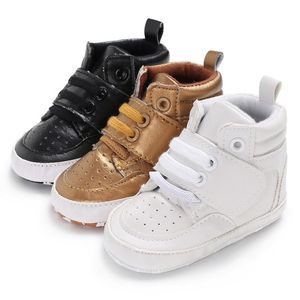 First Walkers Chaussures pour bébés garçons Born Kids Sneakers High Top Solid Soft Sole Walker Infant Toddler Antislip Prewalker Crib Shoe.