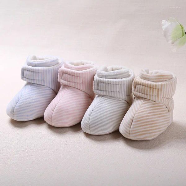 Chaussures en coton pour bébés de 0 à 1 ans, premiers pas, en automne et en hiver, épais, velours cristal rayé, semelle souple