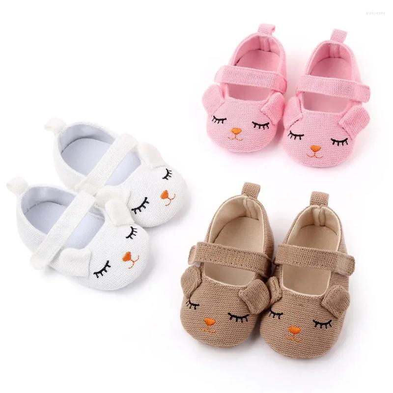 Детские туфли принцессы для первых ходунков с милой улыбкой, однотонная вязаная весенняя обувь с мягкой подошвой для маленьких девочек 0-18 месяцев