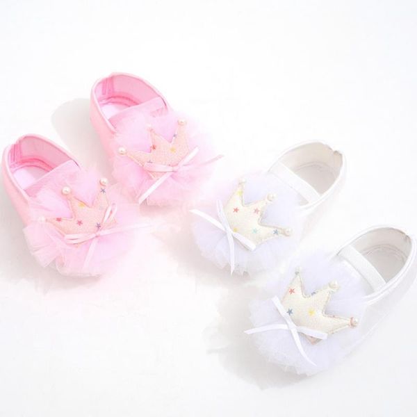 Premiers marcheurs bébé fille couronne maille princesse chaussures tissu né mignon Walker22222