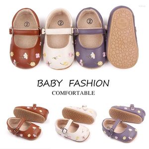 Premiers Walkers Baby Girl Princess Shoes High Quality Soft Pu broderie Fleur TPR Sole Anti-Slip pour tout-petit 0-12 mois 2024 Fashion