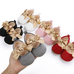 Premiers marcheurs bébé fille princesse chaussures anti-dérapant plat semelle souple coton berceau joli papillon-noeud nourrisson 0-12 mois