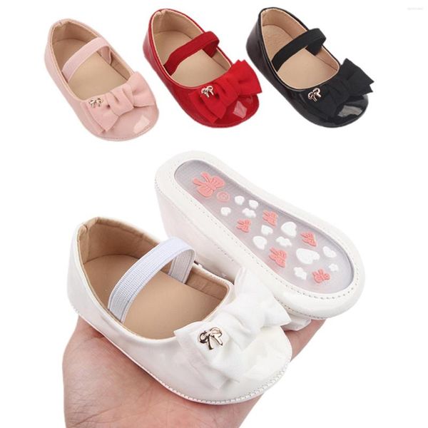 Premiers marcheurs bébé fille princesse chaussures enfant en bas âge antidérapant plat semelle souple en cuir PU berceau en caoutchouc belle papillon-noeud infantile 0-18m