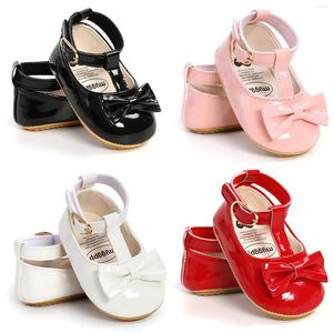 Eerste wandelaars babymeisje pu peuter schoenen of mode massieve kleur boog rubber zool casual en hoofdband set 0-18 maanden