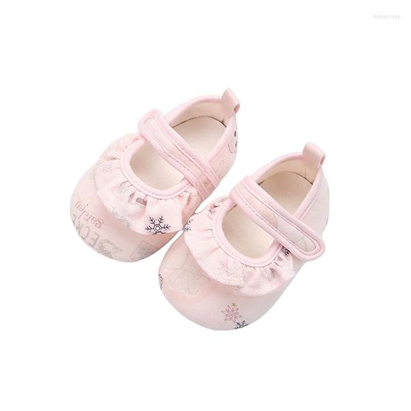 Primeros caminantes Zapatos de niña con estampado de copos de nieve antideslizantes para el hogar zapatillas casuales para niños princesa rosa