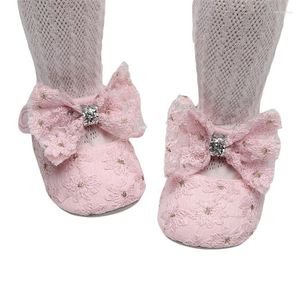 First Walkers Baby Girls Mary Jane Flats Non-Slip Lace Flower Princess Dress Shoes Doop Crib