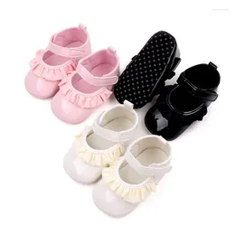 Chaussures plates en cuir PU pour bébés filles, chaussures de marche antidérapantes décontractées pour bébés filles, à volants, Patchwork, printemps-automne