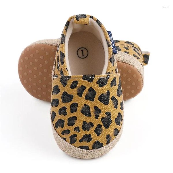 Chaussures de premiers pas pour bébés filles, imprimé léopard, plates à enfiler, marche décontractée pour nourrissons et tout-petits