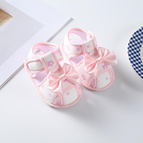 First Walkers Baby Kid Girl Shoes Estampado floral Big Bow Cutout Soft Sole Summer Home Casual