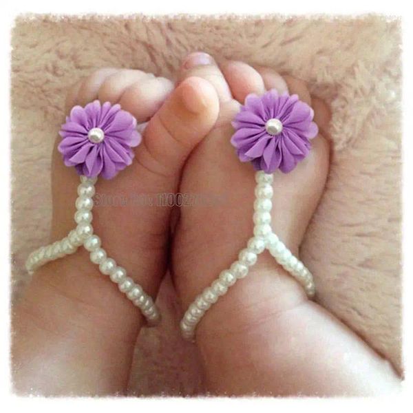 Primeros caminantes, tobilleras de perlas para bebés y niños, joyería de moda con flores, cadena para pies, accesorios coloridos para pies descalzos