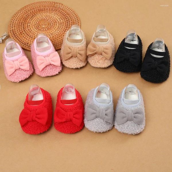 Chaussures de marche pour bébé de 0 à 3 mois, chaussettes princesse à semelle souple, nœud