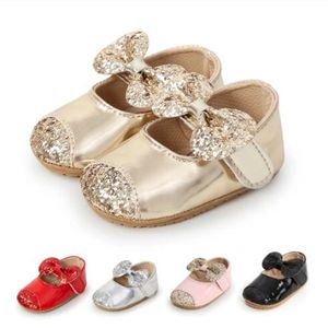 First Walkers Baywell Baby Girl Shoes and Hair Band Infant Toddler Fashion Pu Sequins Bowknot Non-Slip Princess First Walker Baptism Shoes GC2022