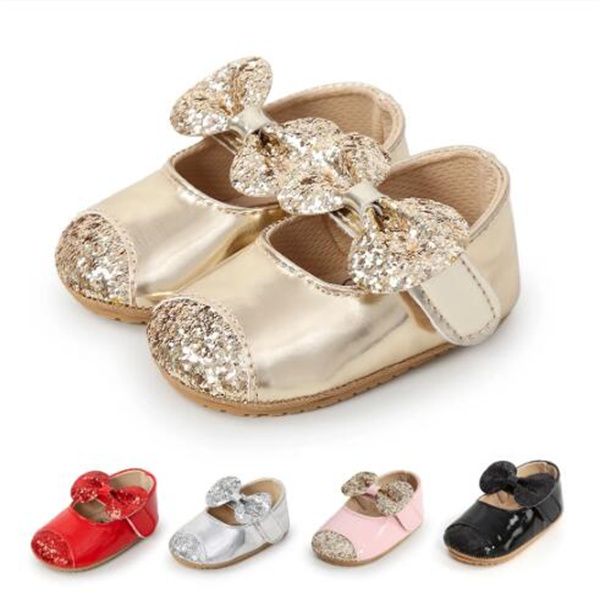 First Walkers Baywell Baby Girl Shoes and Hair Band Infant Toddler Fashion PU Lentejuelas Bowknot antideslizante Princess First Walker Bautismo Zapatos GC2022