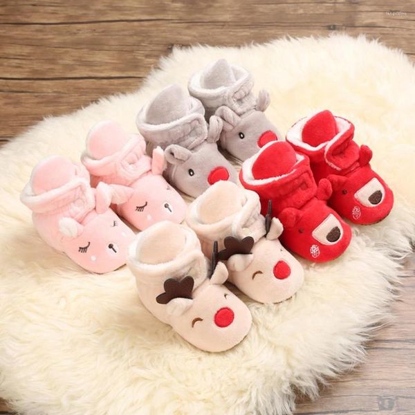 Primeros pasos Baywell, botas de nieve de Navidad para niños pequeños, zapatos cálidos de felpa para bebés, zapatos de cuna de dibujos animados para niñas de invierno de 0 a 18 meses