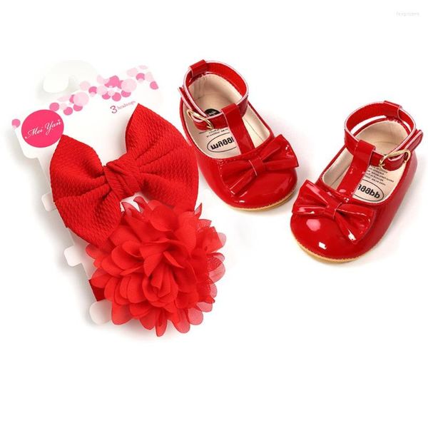 First Walkers Baywell Infant Girls Bowknot Princess Wedding Shoes Mary Jane Flats Préwalker Born Baby Sneaker avec bandeau 0-18m