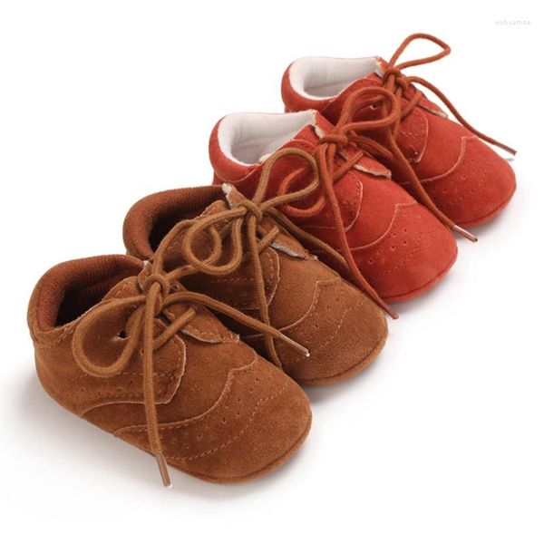 Premiers marcheurs beau bébé garçon solide à lacets chaussures souples en cuir PU antidérapant marche