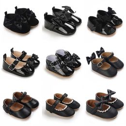 First Walkers Black Fashion Newborn Party Princess Shoes Boys and Girls Step Rubber Soled Anti Slip Baby 0-18m H240504