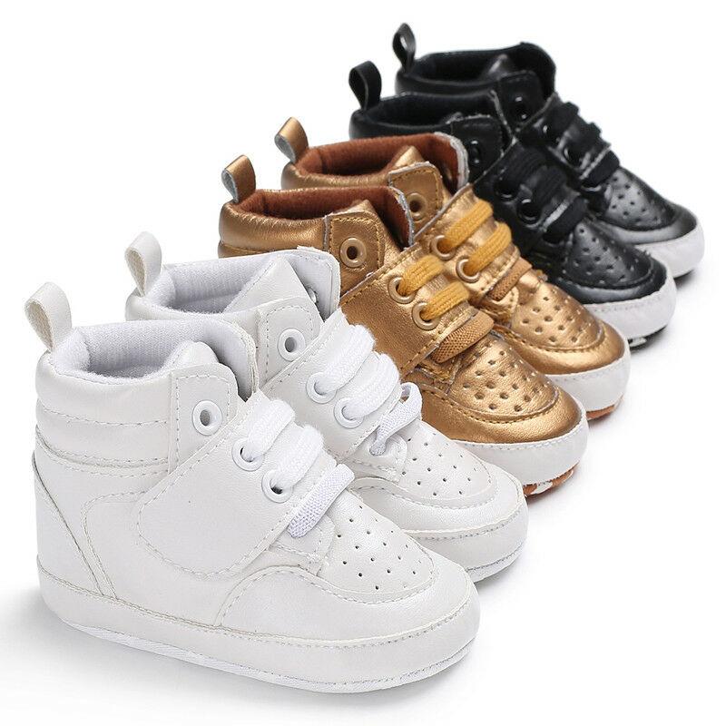 İlk Yürüyüşçüler Doğum Bebek Erkek Kızlar Ayakkabı Düz ​​Renk Yüksek Topuk Yumuşak Sole Crib Toddler Anti-Slip Sneaker 0-18m