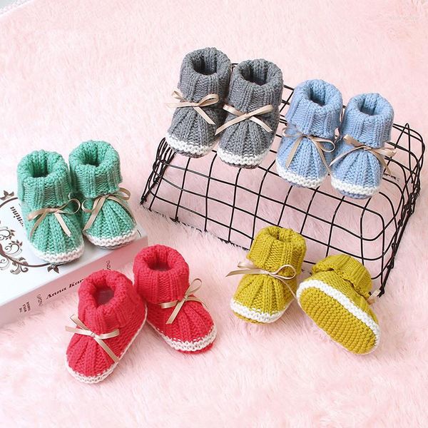 Premiers Marcheurs Né Bébé Fille Bowknot Hiver Chaud Automne Infant Toddler Crochet Prewalker Bottes Semelle Souple Garçon Chaussures Mignon 0-24 M