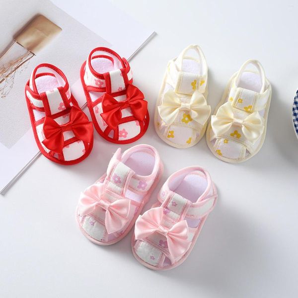 First Walkers Born Baby Kid Girl Zapatos Estampado floral Lazo grande Recorte Suela blanda Verano Hogar Casual Sandalias para niños pequeños