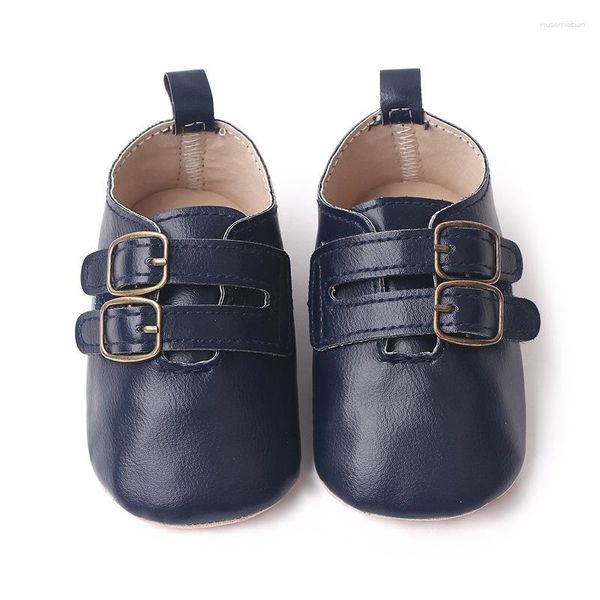 Primeros andadores, zapatos de bebé nacido, estilo británico, hebilla de Metal, zapato para niño, cuna de cuero PU para niño pequeño de 0 a 18M, suela blanda para bebé