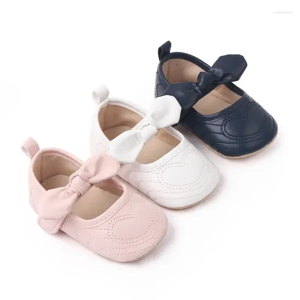 Primeros caminantes nacidos zapatos de bebé niña princesa PU niño arco decoración suave suela antideslizante andador 0-18M cuna infantil gatear