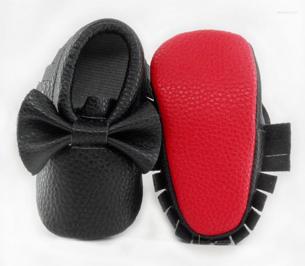 Zapatos de bebé de cuero con lazo para primeros caminantes, mocasines infantiles antideslizantes con suela suave roja Multicolor para niño y niña