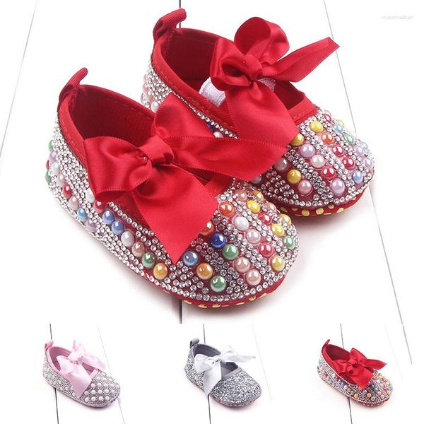 Premiers marcheurs marque argent strass bébé filles chaussures habillées né perle perceuse semelle souple enfant en bas âge princesse infantile