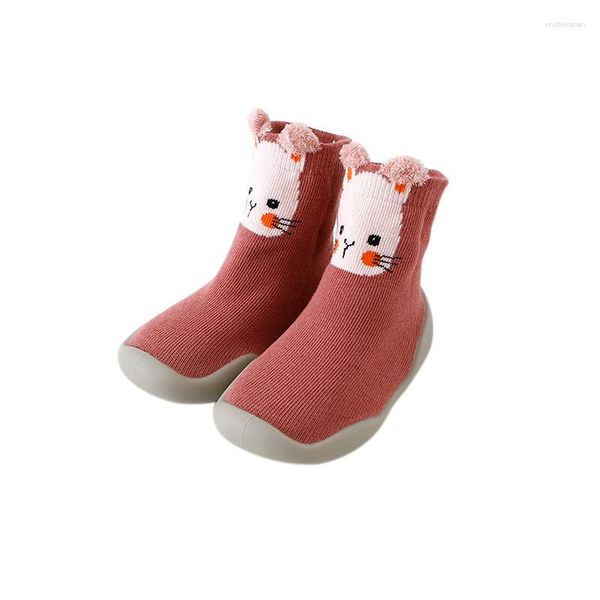 Premiers marcheurs chaussettes de sol pour enfants dessin animé coton bébé maison anti-dérapant chaussures de marche à semelles en caoutchouc souple