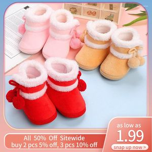 Premiers marcheurs mignon pompon hiver bébé chaussures infantile haut haut bottes de neige épaisse peluche chaude enfant en bas âge anti-dérapant semelle garçon fille né