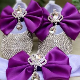 First Walkers Dollling Baby Girl Bling Custom Doop Paarse boogschoenen met Crown Rhinestone Crystal en Headband Set doopingen