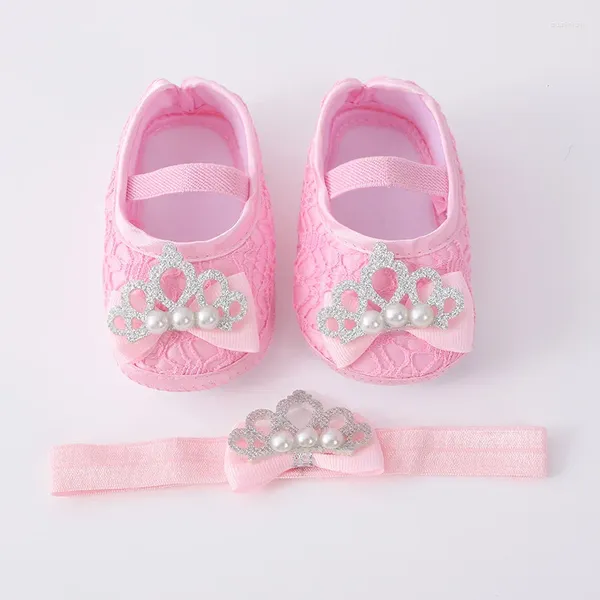 Premiers promeneurs Couronne de la couronne rose strass de bébé chaussures de petite fille Walker Bandband Set Sparkle Crystals Princess Shower Sh3