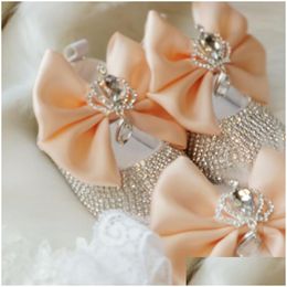 First Walkers Dollbling Delicate Apricot Butterfly Baby Shoes Diadema Set Luxury Diamond Fluff Outfit Red Bottom Little Girl Baptis Dhgot