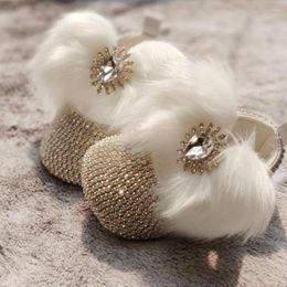 First Walkers Dollbling Gemstone Fuzzy Fur Plush Wings Sparklely Strass Bowknot Bling Baby Girls Shoes For 0-12 Months