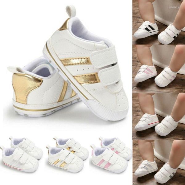 First Walkers Fashion Soft Sole Baby Boy Boy Girl Pre-Walker White Crock Shoes Trainers 0-18 meses