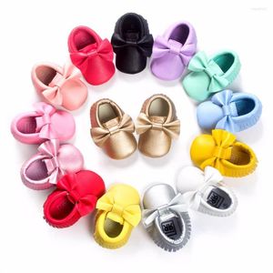 First Walkers Fashion Solid Born Shoes Soft Sole Fringe Bow Knot Toddler 0-2 jaar kinderen mocassins kleurrijk