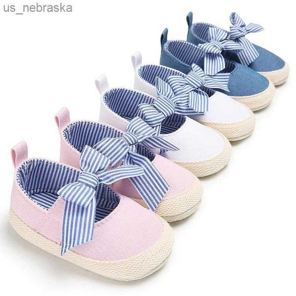 Premiers marcheurs Premiers marcheurs Chaussures bébé fille Born Toddler Semelle antidérapante souple Stripe Bowknot Canvas Solid Infant Prewalkers Princess Crib MoccasinsFirst L230518