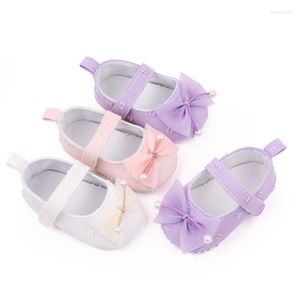 Premiers marcheurs FOCUSNORM 3 couleurs Born Baby Girls Crib Shoes Solid Bowknot Flats Soft Sole Anti-slip Princess Walking