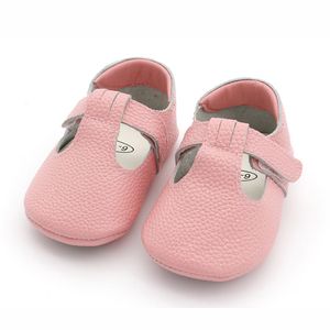 Eerste Walkers Echt lederen eerste wandelaar met T-riem voor baby's en peuters Anti Slip babyschoenen voor 0-24 maand 230227