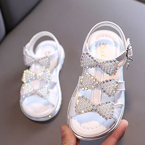 First Walkers Girl Flat Shoes Summer Fashion Children Princess Bow Open Toe Sandalen Peuter Black CSH1331 230323